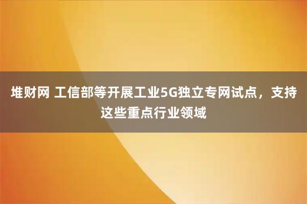 堆财网 工信部等开展工业5G独立专网试点，支持这些重点行业领域